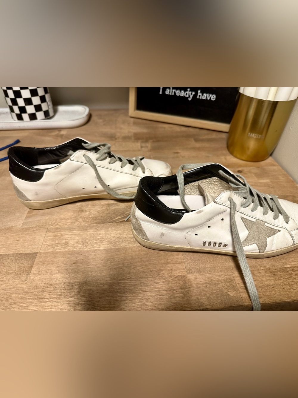Golden Goose White Leather Sneakers with Grey Star and Black Heel - Picture 10 of 12